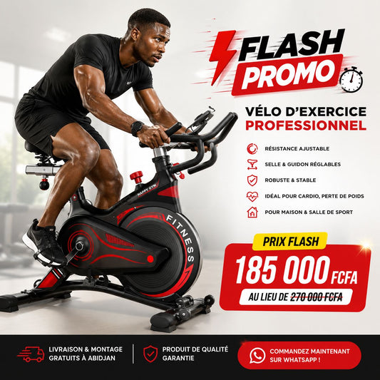 Vélo d'exercice professionnel DB Fitness en usage, prix flash promo